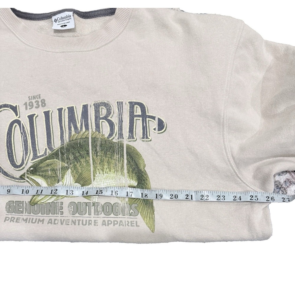 Columbia Men's L Bass Fishing Graphic Crewneck Sweatshirt Beige Cotton Blend - Picture 2 of 6